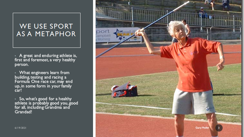 Elderly woman with a javelin