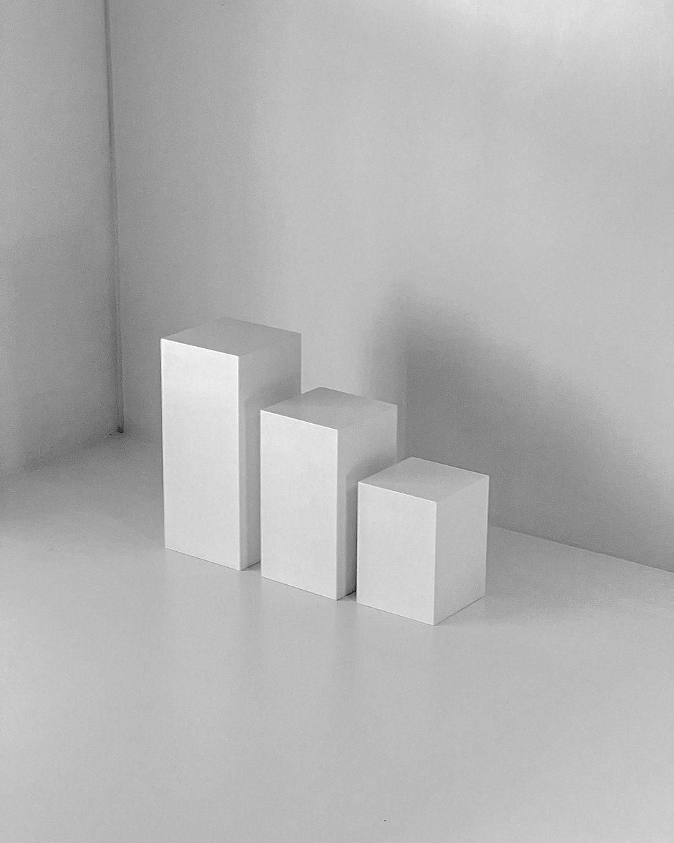 three plinth ranging in size set up at Parker and Stone studio In Perth, Western Australia