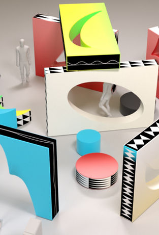 Figures and shapes creating a popup Indigenous art creation world