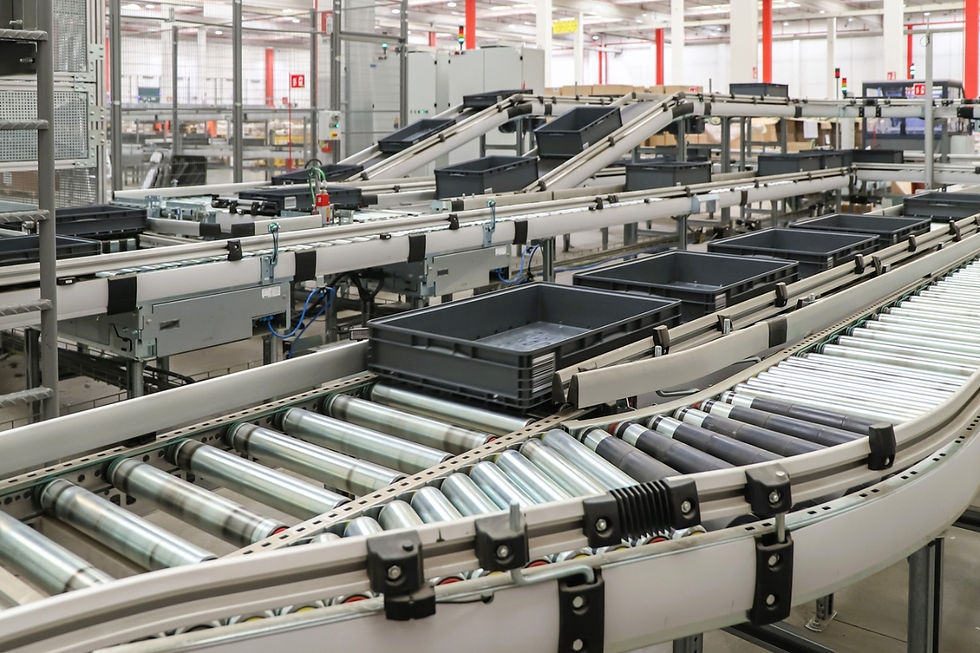 A modern conveyor system moves products through an automated production line.