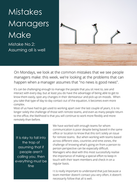 Mistakes Managers Make: Assuming all is Well