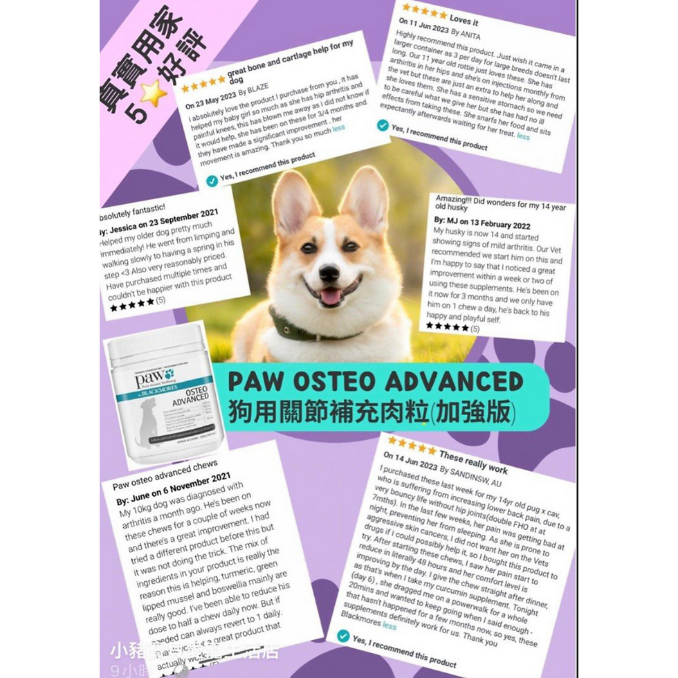 縮圖：🇦🇺澳洲直送🇦🇺🌟獸醫推薦🌟PAW by Blackmores OsteoAdvanced 犬用關節補充肉粒（加強版）300g 60粒