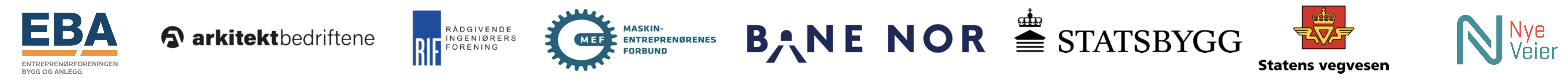 EBA, MEF, RIF, Arkitektbedriftene, Statens vegvesen, Nye Veier, Bane NOR, Statsbygg
