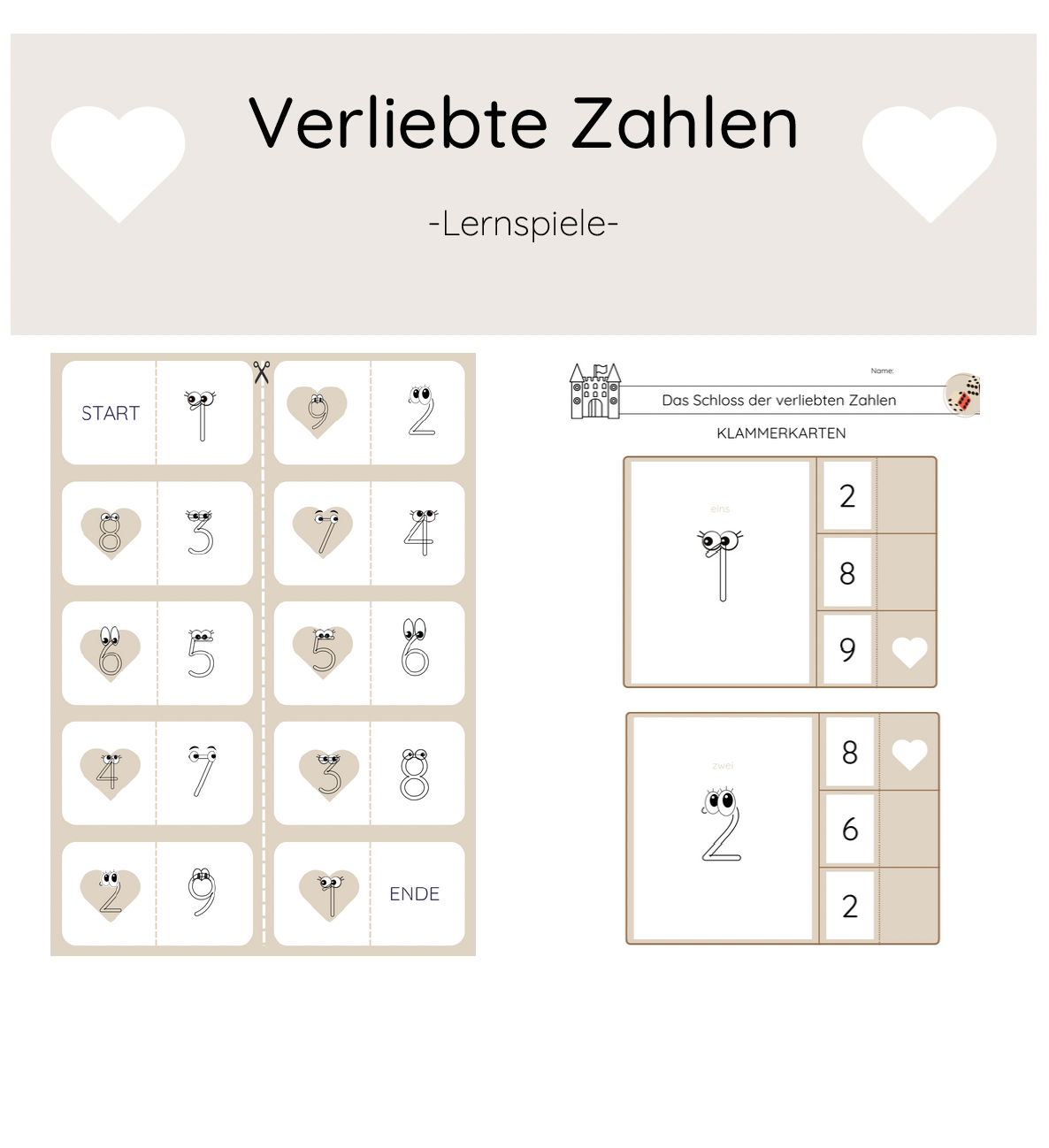 Verliebte Zahlen LERNSPIELE