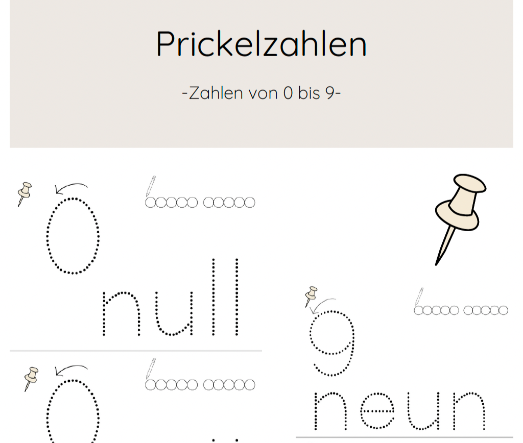 Prickelzahlen 0 bis 9