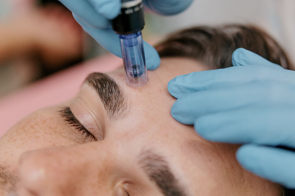 Procedure of induction therapy with microneedles and collagen on the face of a European ma