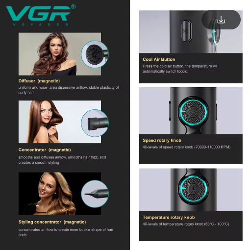 Miniatúra: VGR Professional Hair Dryer with Brushless Motor and Negative Ion Technology