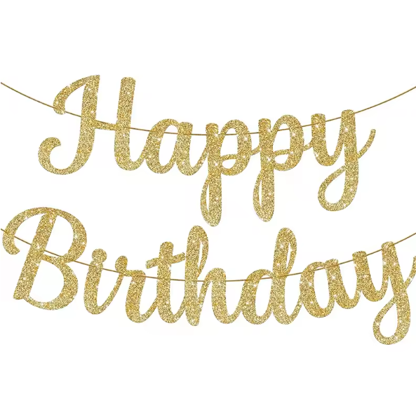 Golden Happy Birthday Banner Pre-Strung Gold Party Decor for Girls Women