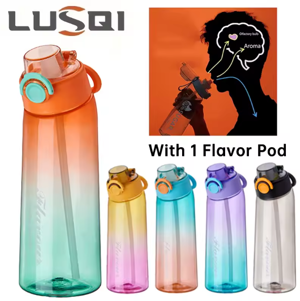 900ML Sports Water Bottle with Straw BPA Free Tritan + 1 Flavor Pod Included