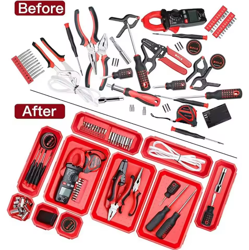 Miniatúra: AIRAJ Multifunctional Tool Box Organizer Red Adjustable Storage Case PP Material