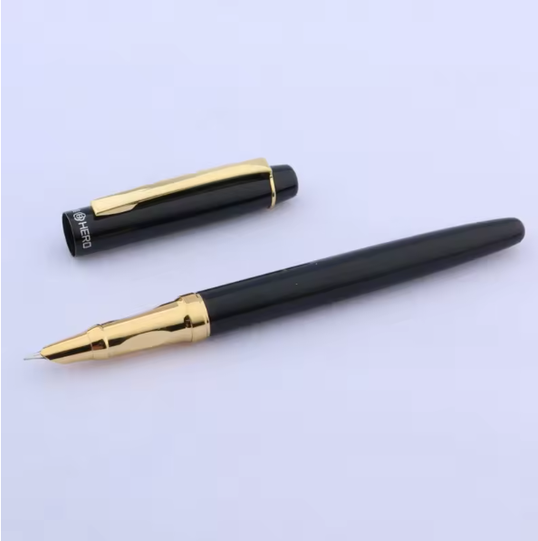 Thumbnail: Classic Black Fountain Pen with Golden Metal Trim Fine Nib for Students and Prof