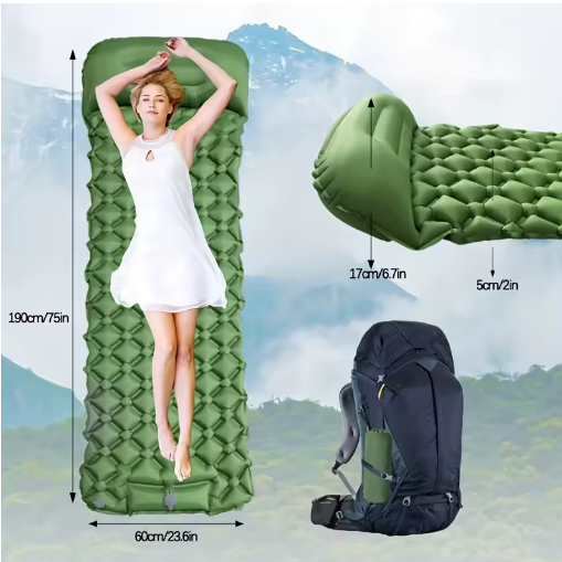 Outdoor Camping Inflatable Mattress Sleeping Pad with Built-in Pillow & Pump