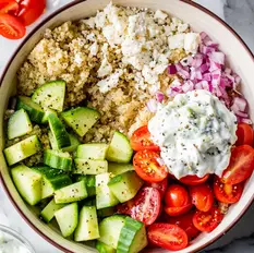 Mediterranean Quinoa Salad with Tzatziki Dressing