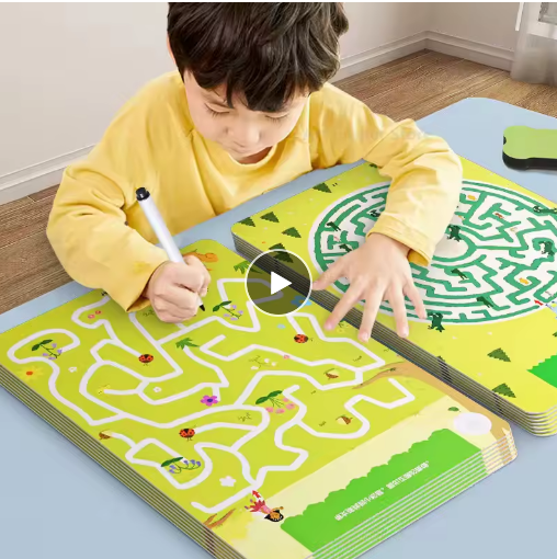 Concentration Maze Training Book for Kids, Reusable Pen Control Montessori Workb