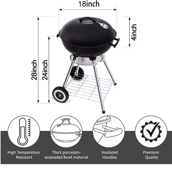 Miniatúra: Portable Charcoal Grill with Wheels 18 Inch Outdoor BBQ Kettle for Camping and B