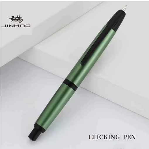 JINHAO IO Press Fountain Pen Retractable Extra Fine Nib Metal Deep Blue Ink Pen