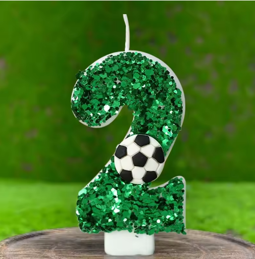 Thumbnail: Number 9 Football Candle Green Sparkles Birthday Cake Topper Soccer Ball Decor