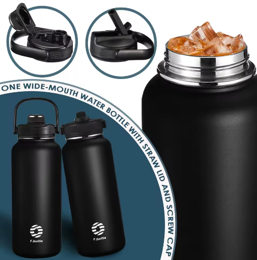 Miniatúra: FEIJIAN Stainless Steel Insulated Thermos Bottle with Straw & Handle 950/1200ml