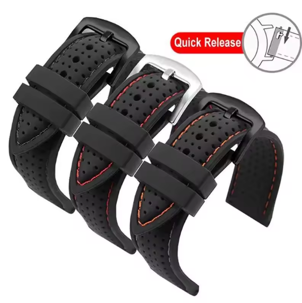 Soft Silicone Rubber Watch Strap 20mm 22mm 24mm, Waterproof, Quick Release Band
