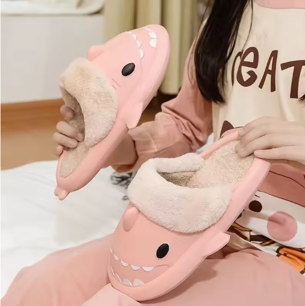 Miniatúra: Winter Women Shark Slippers Indoor Warm Plush Cotton Slides Flip Flops