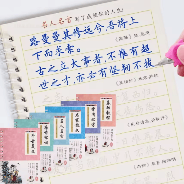 3D Chinese Characters Reusable Calligraphy Copybook Erasable Pen for Adults