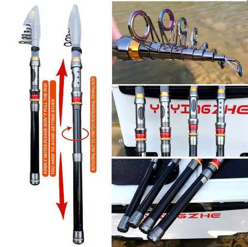Miniatúra: Carbon Fiber Fishing Rod and Reel Combo Telescopic Spinning Kit 3-8kg Max Resist