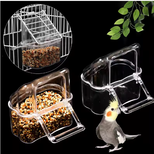 2Pcs Parrot Feeder Large Capacity Water Bowl Transparent Bird Food Dispenser