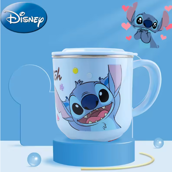 Disney Stitch Mickey Milk Cup With Lid 260ML Stainless Steel Anti-Fall Kid Cup