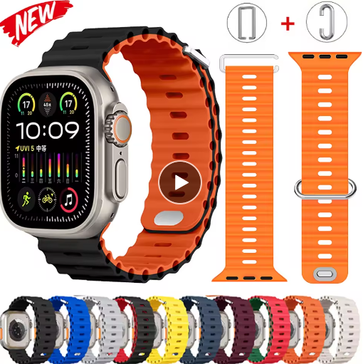 Ocean Silicone Strap for Apple Watch Ultra 2 49mm 10 9 8 7 46mm 45mm 42mm 41mm