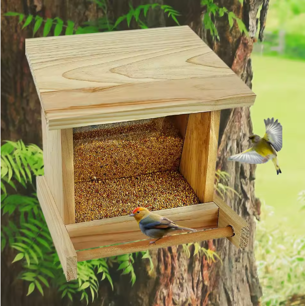 Miniatúra: Wood Bird House Feeder with Perch for Small Medium Birds and Parrots