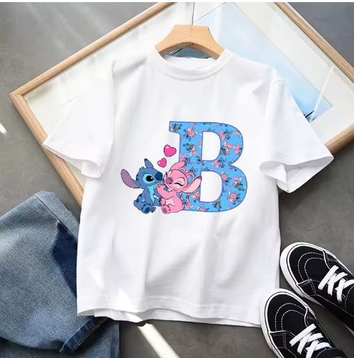 Thumbnail: Stitch Disney Kids T-Shirt Boys Girls Summer Cotton Short Sleeve Top A-Z Size