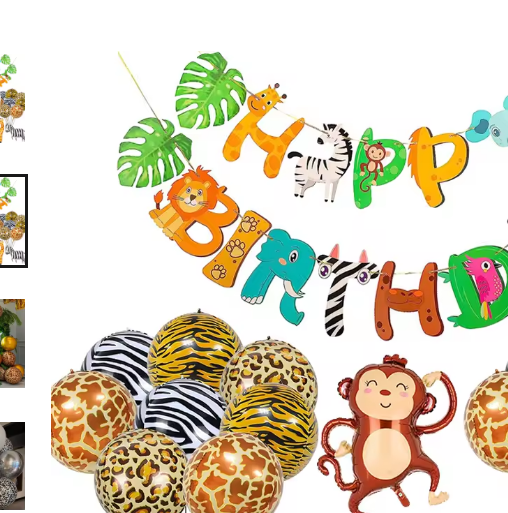 Thumbnail: Jungle Wild Animal Birthday Banner Leopard Zebra 4D Foil Balloon Tropical Party
