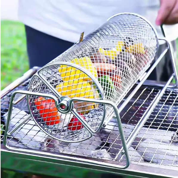 Miniatúra: Stainless Steel BBQ Grill Roll Barbecue Cage Portable Outdoor Rotisserie Smoked