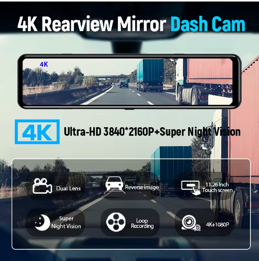Thumbnail: 4K Dash Cam GPS WIFI Touchscreen Car DVR with Night Vision and Rear View Camera