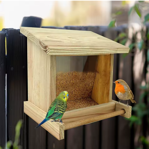 Hanging Wooden Bird Feeder Outdoor Garden Table with Perch for Wild Birds