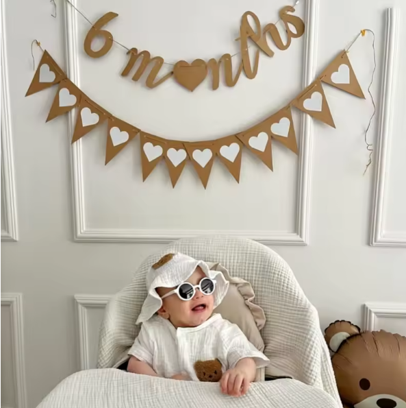 Kraft Paper 6 Months Banner Sign Baby Shower Birthday Party Decor Garland