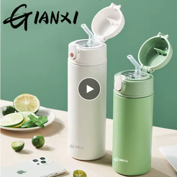 GIANXI Bouncing Straw Thermos Cup Stainless Steel Insulated Water Bottle 400ml