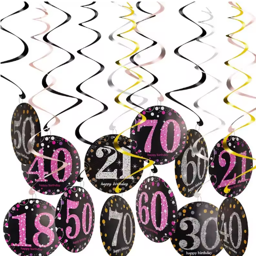 6pcs Happy Birthday Swirl Hanging Decorations, Spiral Ornaments for Party Baby S