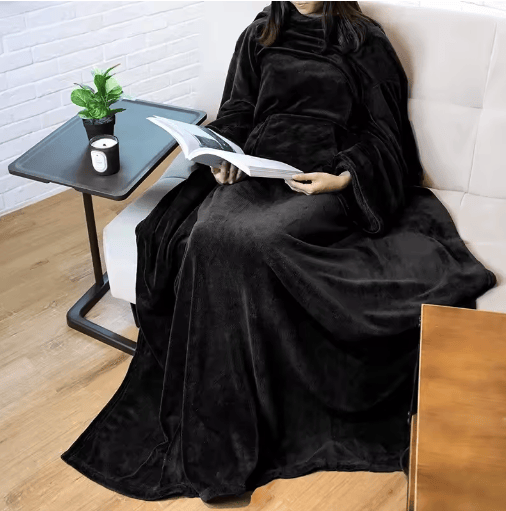 Large Multi-functional Wearable Flannel Blanket Anti-static Cozy Sleeves 150x180