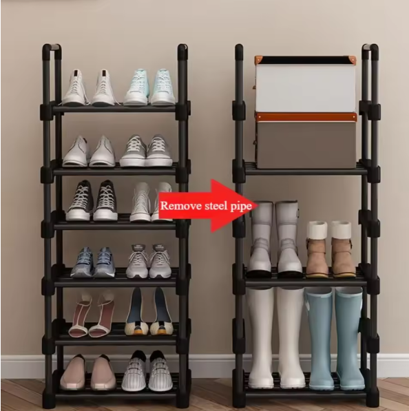 Thumbnail: Metal 4-Layer Shoe Rack Organizer, Removable Entryway Sneaker & Boot Shelf
