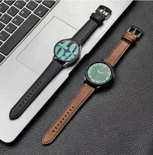 Thumbnail: 20mm 22mm Leather Strap for Samsung Galaxy Watch 7/6/5/4 40mm 44mm Xiaomi Redmi