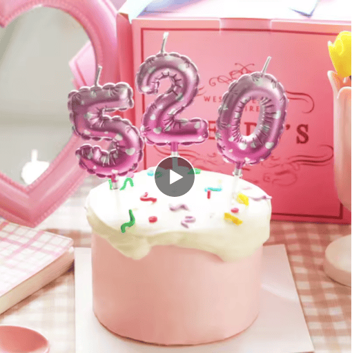 Rainbow Number Candle Digital 0-9 Birthday Party Decor Pink Balloons Gradient