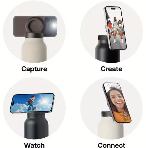 Thumbnail: Stainless Steel 700ml Water Bottle with Phone Holder Foldable Tripod Stand