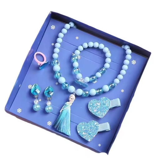 Frozen Elsa Anna Necklace Bracelet Ring Kids Disney Princess Toys Set