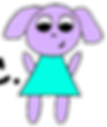 Oofie dog in an aqua dress