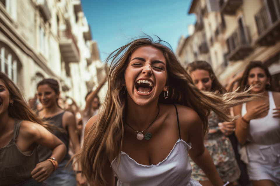 Vibrant and energetic college girl enjoying the ultimate bar crawl experience organized by University Crawls. In this image, wild party college girl enjoys her time at the World's biggest bar crawl.
