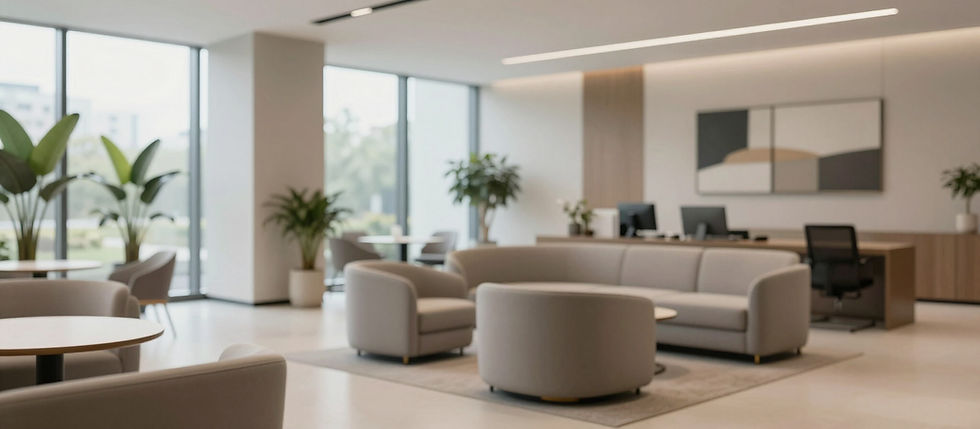 Softly blurred office interior behind the strategy section