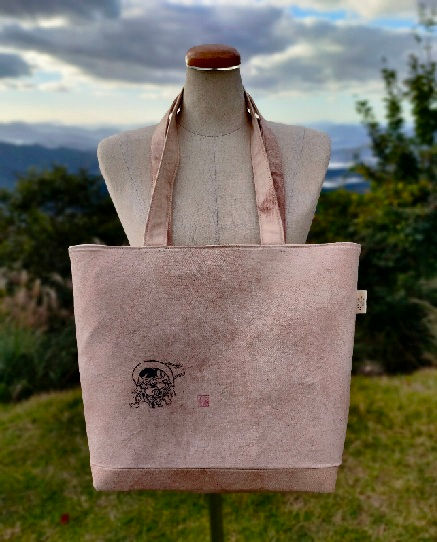 "Raijin&Fuj" Kakishibu (Persimmon Tannin) Dyed Canvas Tote with Long Handles