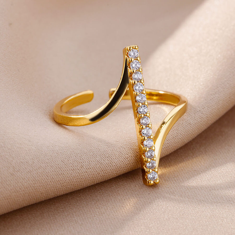 Thumbnail: Zircon Geometric Rings Gold Color Stainless Steel Opening Ring Luxury