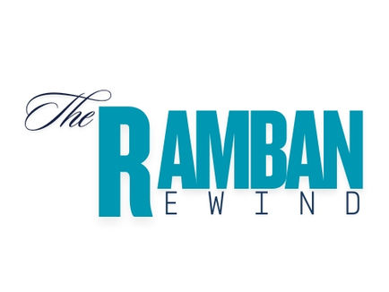 A logo featuring the text "The RAMBAN Rewind" in a bold, modern design. The word "RAMBAN" is prominently displayed in large, teal capital letters, while "The" is written in an elegant, cursive navy font above it, and "Rewind" is in smaller navy capital letters below, creating a balanced and striking visual effect.